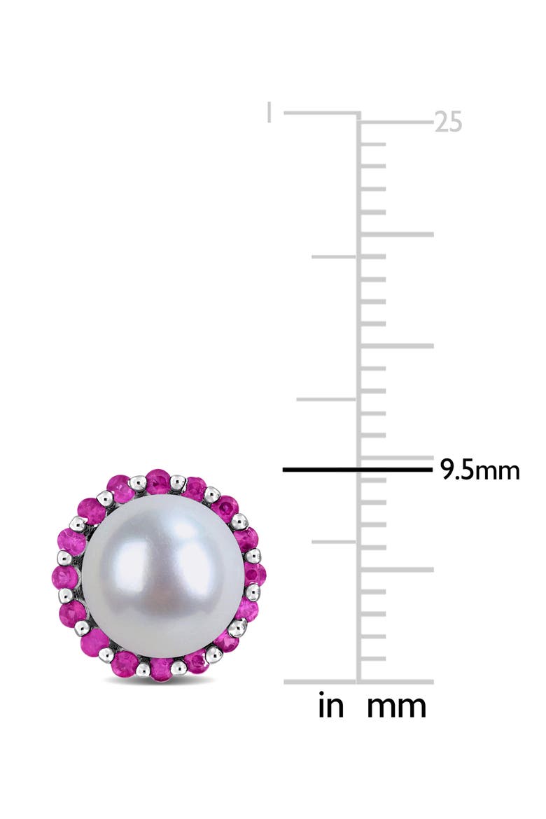 7 - 7.5mm Cultured Freshwater Pearl & Created Ruby Stud Earrings, Alternate, color, RED