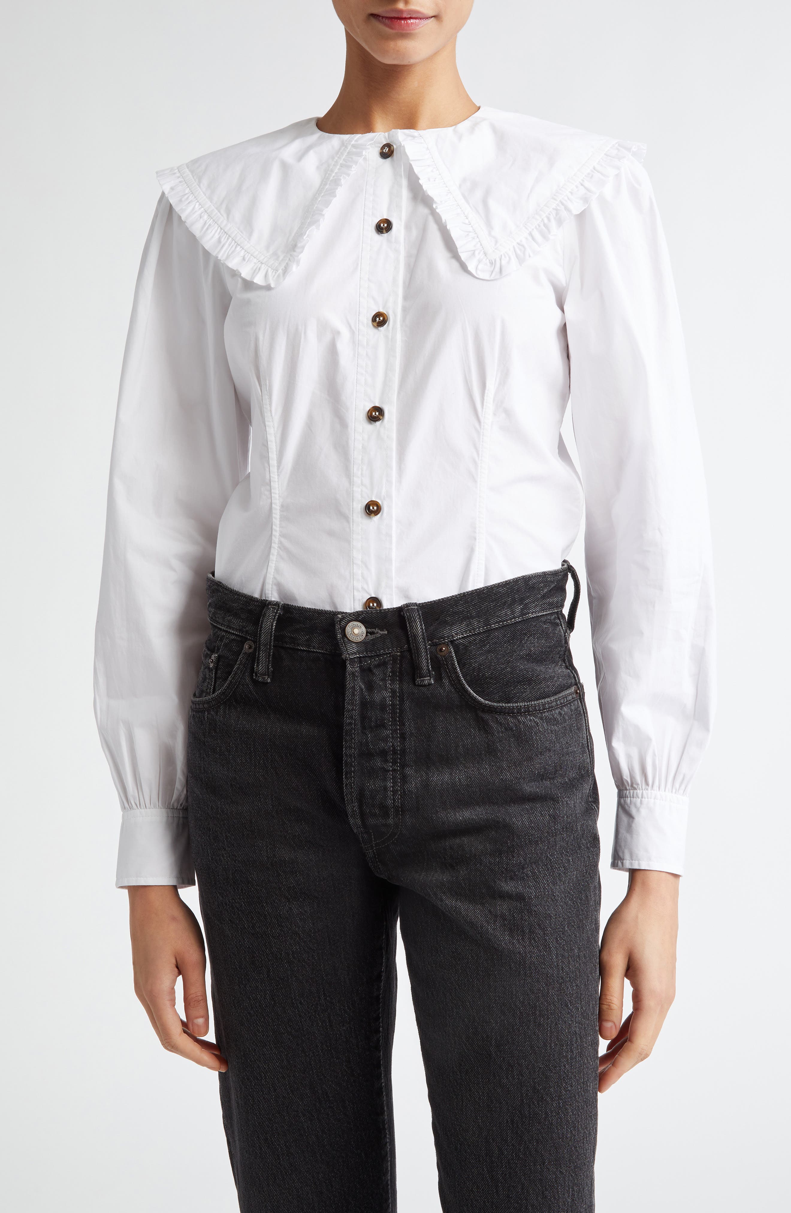 Ganni Ruffle Collar Button-Up Shirt