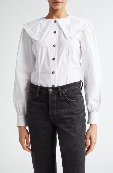 Ruffle Collar Button-Up Shirt