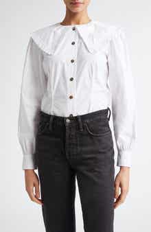 Ganni Ruffle Collar Button-Up Shirt
