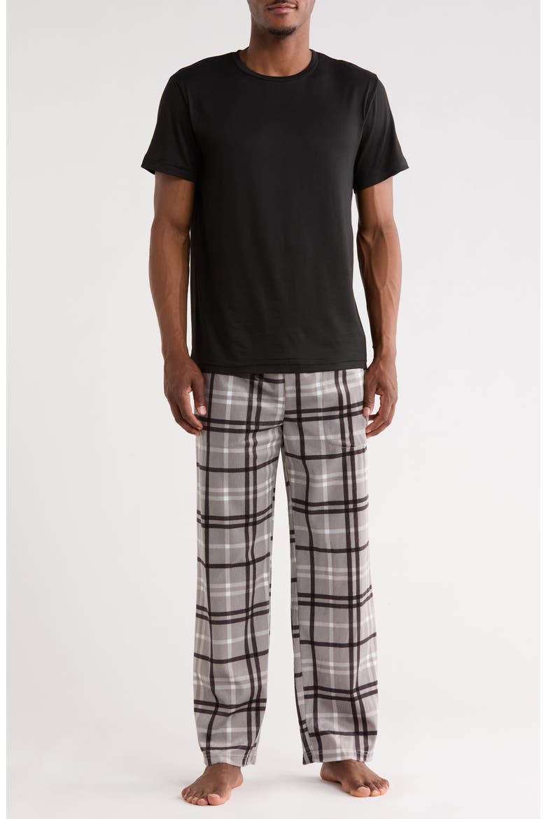 Crewneck T-Shirt & Plaid Pajama Pants Set, Main, color, GREY