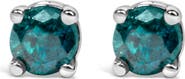 Haus of Brilliance Silver 0.15 Ct Blue or Green Diamond Classic Stud Earrings