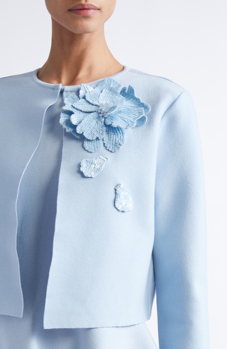 Oscar de la Renta Peony Appliqué Fitted Jacket, Alternate, color, Light Blue