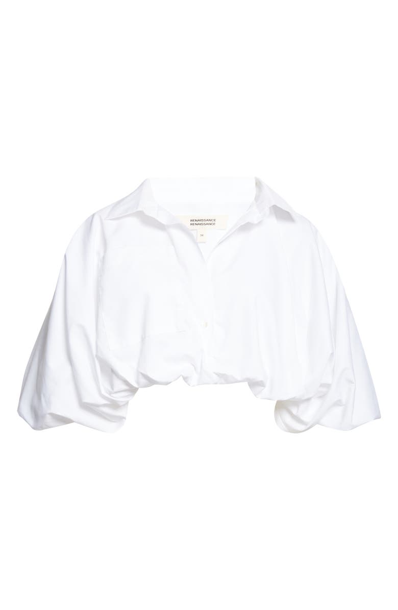 renaissance renaissance Tiny Crop Cotton Poplin Button-Up Bubble Shirt, Main, color, White