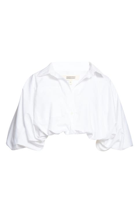 Tiny Crop Cotton Poplin Button-Up Bubble Shirt