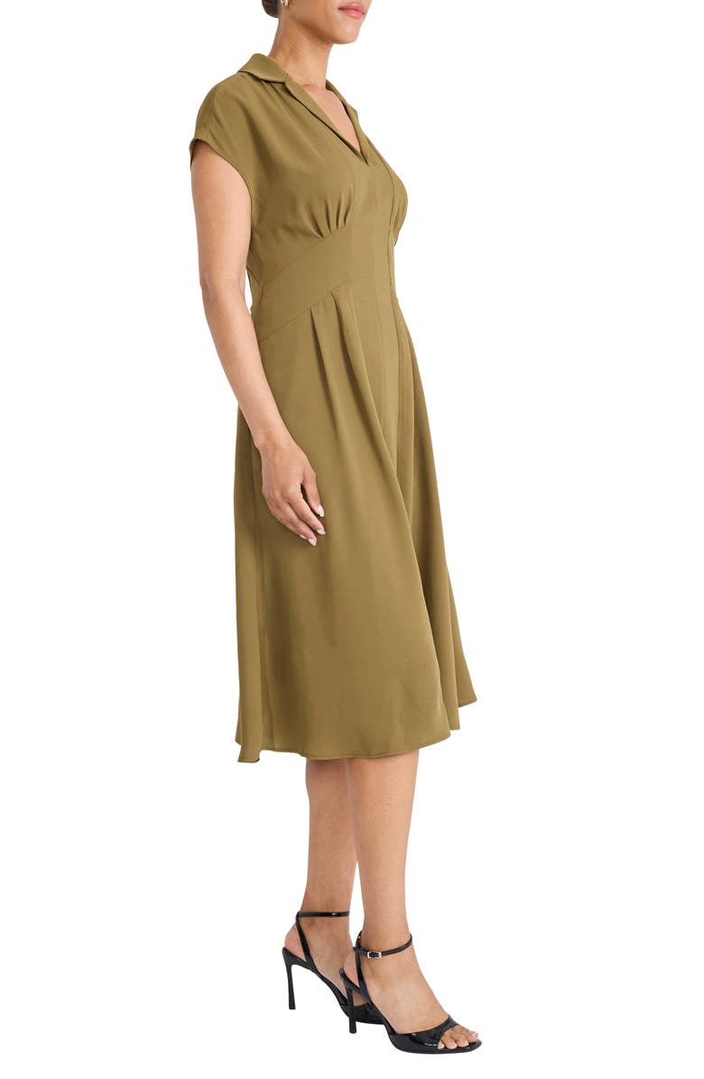 Maggy London Cap Sleeve Pleated Waist Fit & Flare Midi Dress, Alternate, color, Military Olive