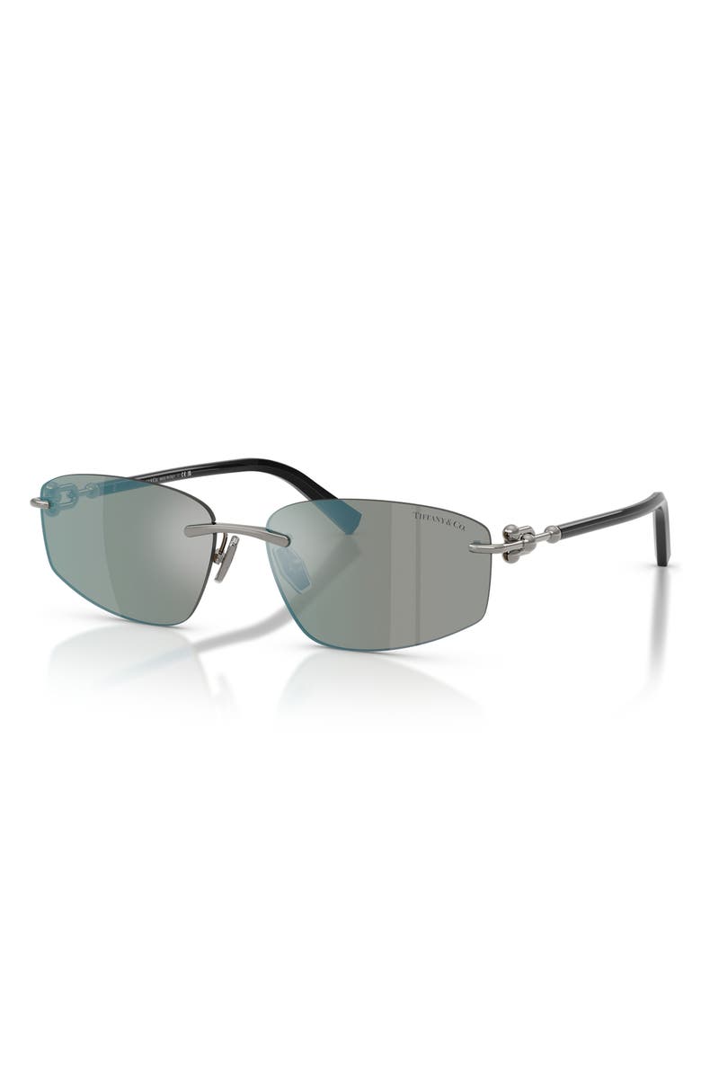 Tiffany & Co. 59mm Irregular Rectangular Sunglasses, Alternate, color, Gunmetal / Grey Mirror Blue