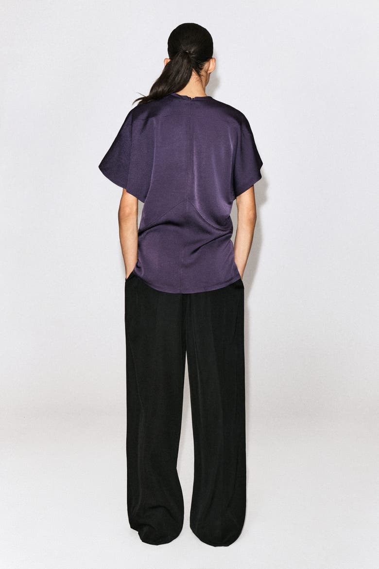 Draped Crepe V-Neck Top, Alternate, color, DARK PURPLE