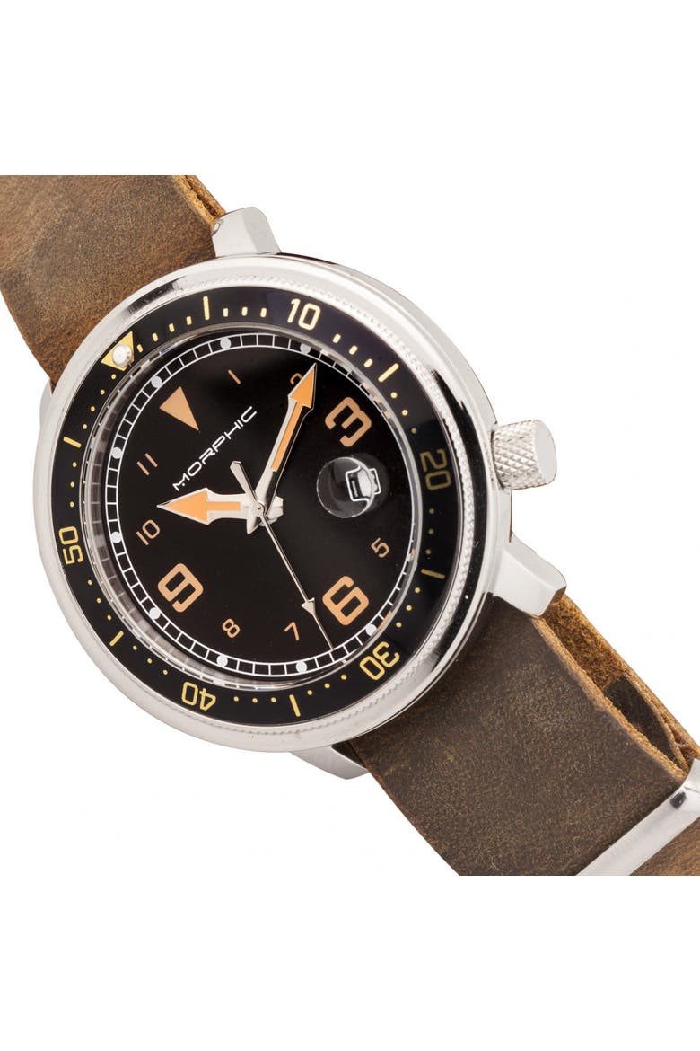 M74 Series Leather-Band Watch w/Magnified Date Display, Alternate, color, Brown/Black & Gold/Black