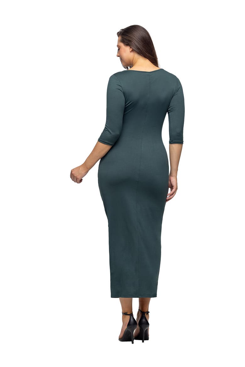 Fitted V-Neck Side Slit Maxi Dress, Alternate, color, Hunter