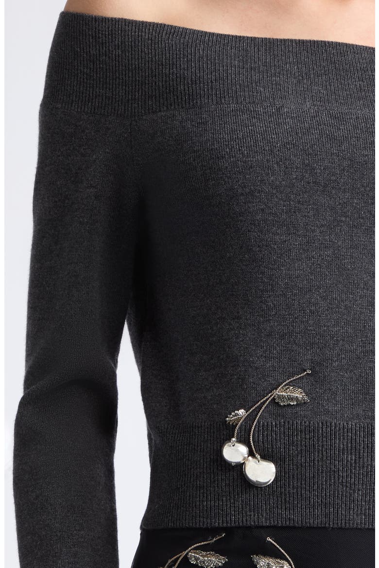 Cherry Off the Shoulder Merino Wool Sweater, Alternate, color, DARK CHARCOAL