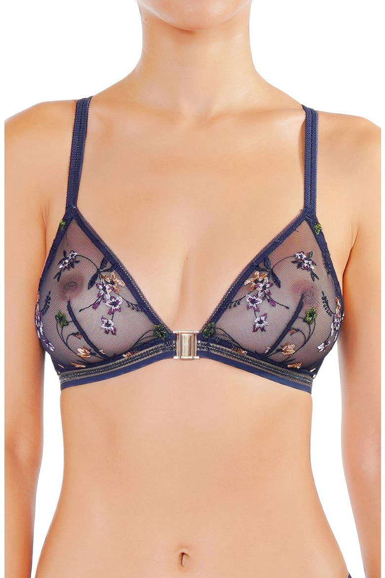 Insouciante Embroidered Mesh Bra, Main, color, MARINE