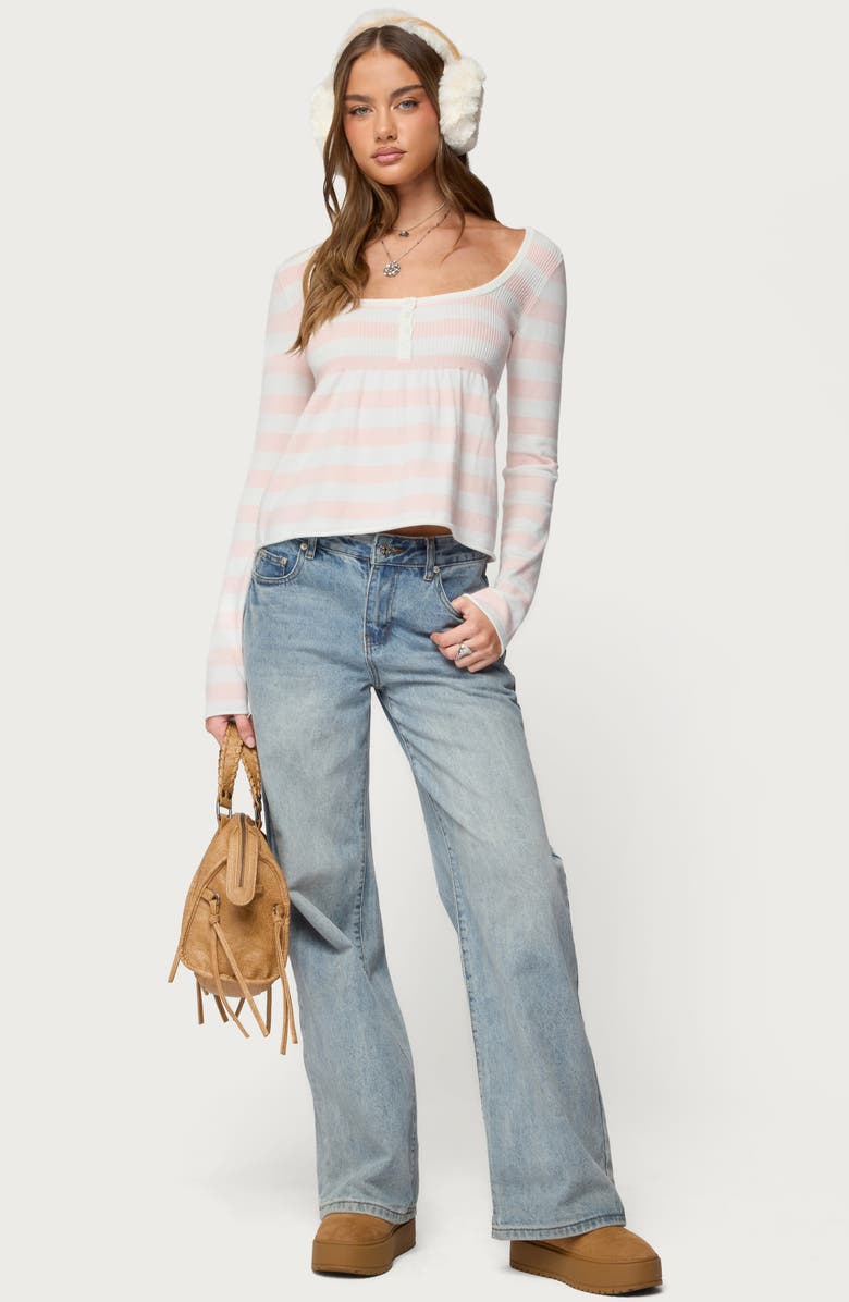 EDIKTED Lockie Stripe Knit Babydoll Top, Alternate, color, 