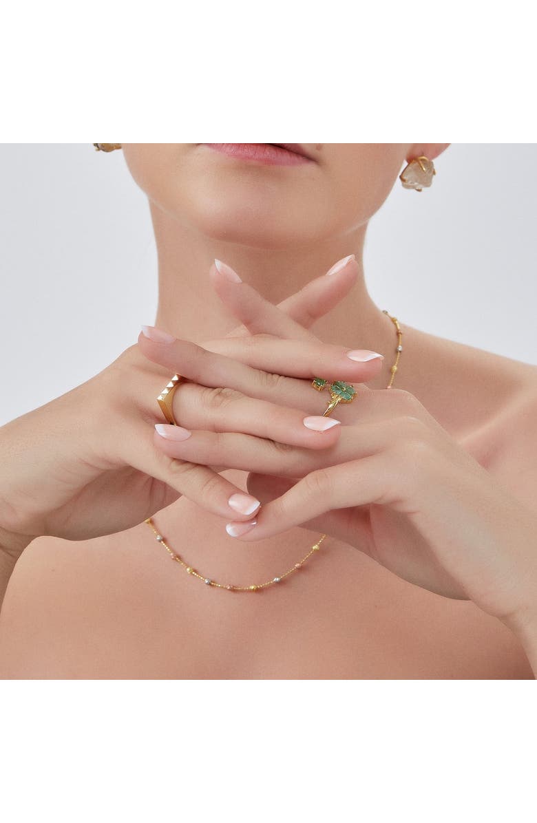 Spero London Green Four Leaves Clover Luck Ring Sterling Silver, Alternate, color, Gold