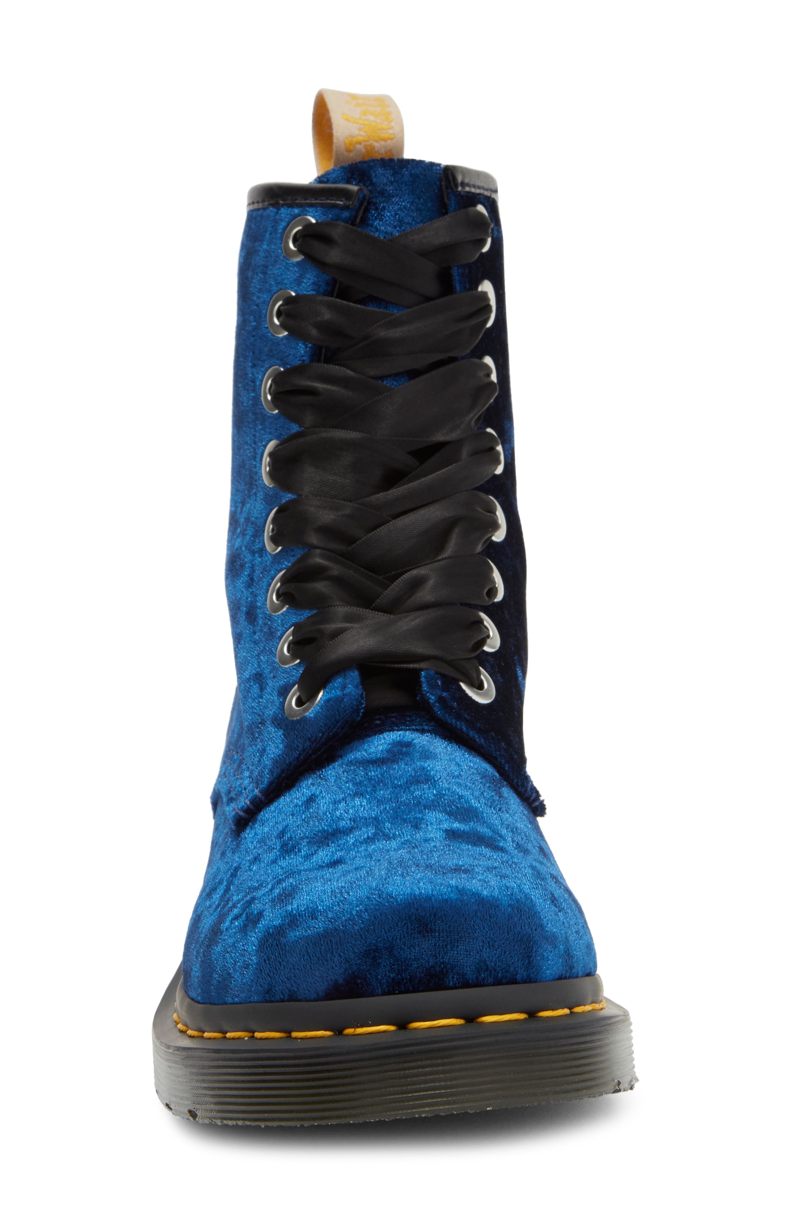 1460 Crushed Velvet Combat Boot, Alternate, color, DEEP BLUE CRUSHED VELVET