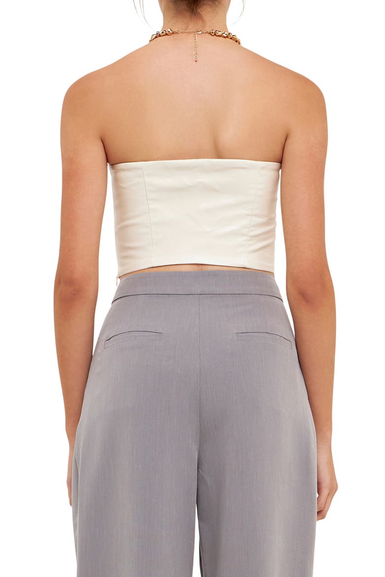 Strapless Faux Leather Bustier Crop Top, Alternate, color, WHITE