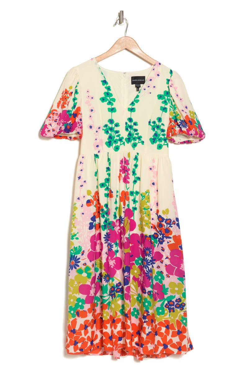 Donna Morgan Floral Puff Sleeve Midi Dress, Alternate, color, 