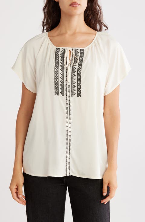 Golden Dream Embroidered Short Sleeve Top