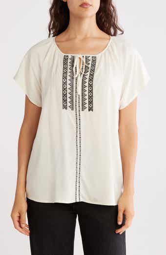 CHELSEA AND THEODORE Golden Dream Embroidered Short Sleeve Top