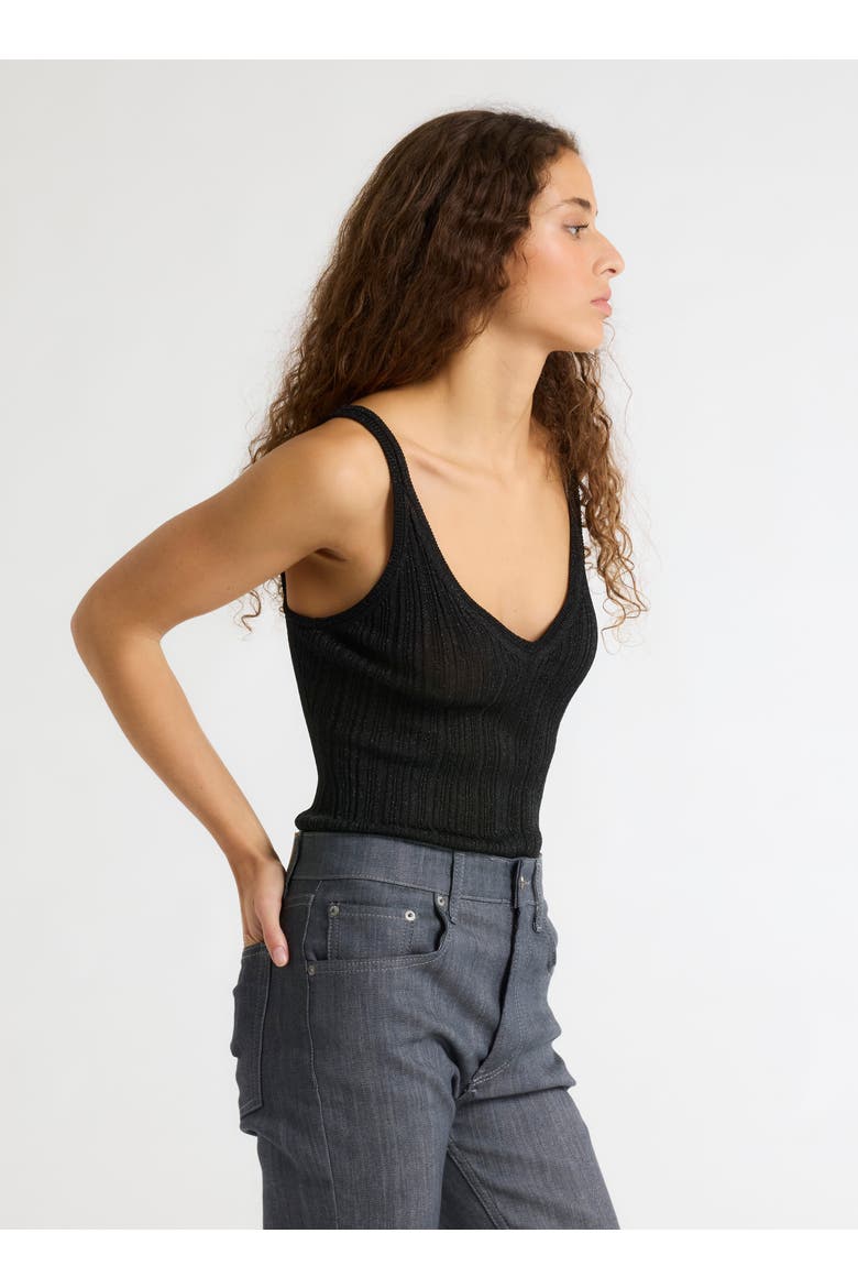 Novelty Metallic Rib V-Neck Tank, Alternate, color, METAL BLACK