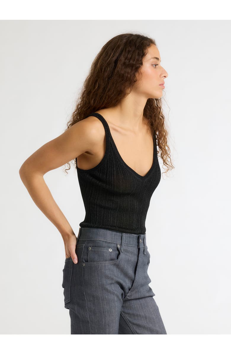 Majestic Filatures Novelty Metallic Rib V-Neck Tank, Alternate, color, Metal Black