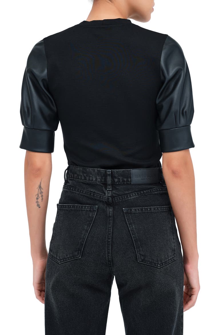 Trove Faux Leather Sleeve Top, Alternate, color, BLACK