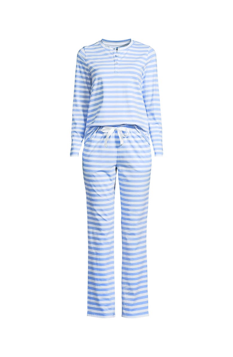Lands
 End Plus Size Knit 2 Piece Pajama Set - Long Sleeve Top and Pants, Alternate, color, Clear Blue Sky Even Stripe