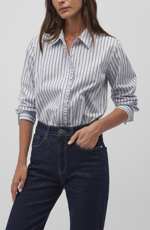 Mavi Jeans Ruffle Stripe Poplin Button-up Shirt In Navy Striped