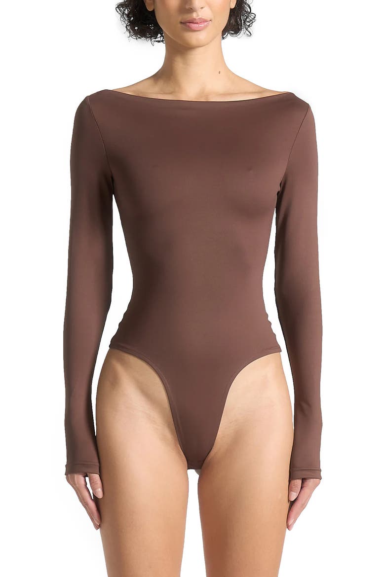 Eva Boat Neck Bodysuit, Alternate, color, Brown