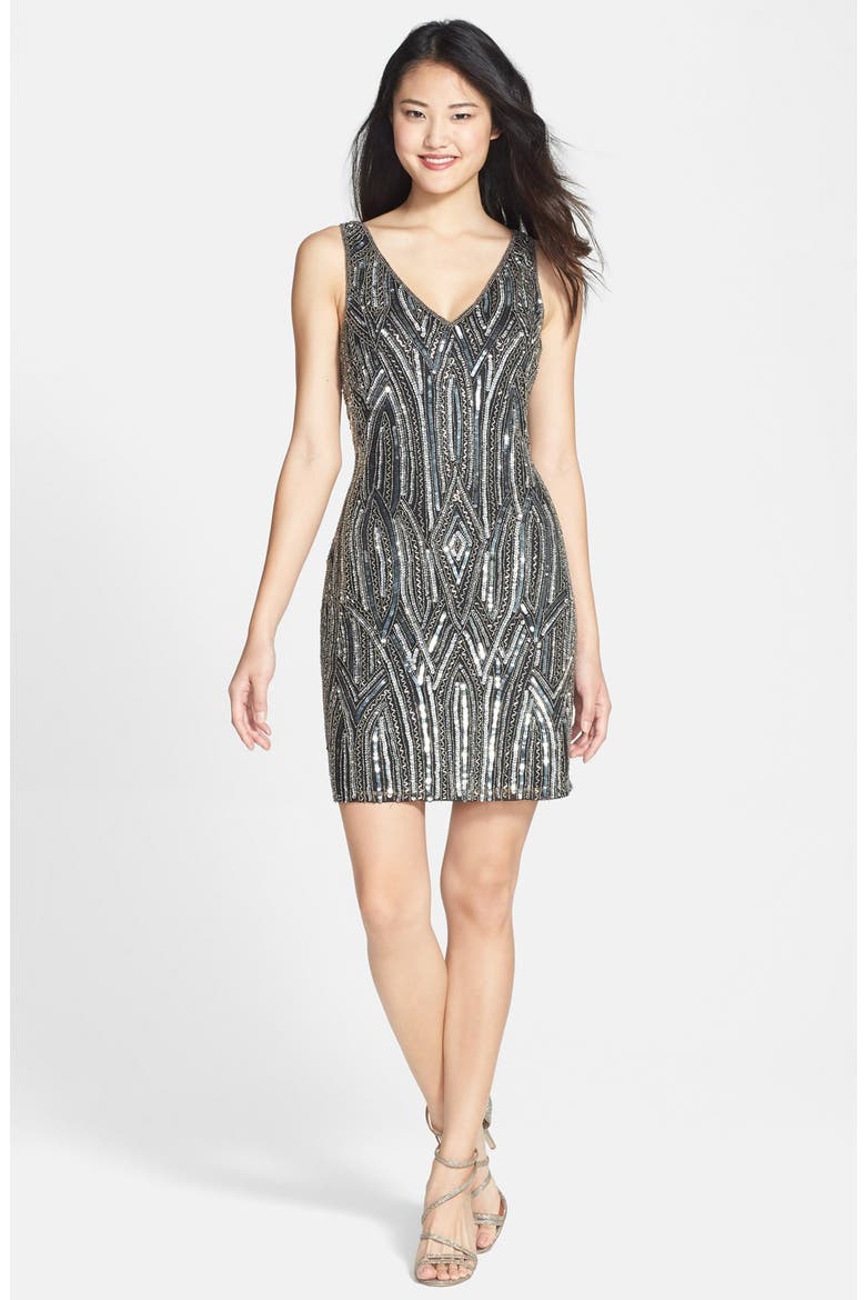 Embellished Sheath Dress, Alternate, color, BLACK/ GREY