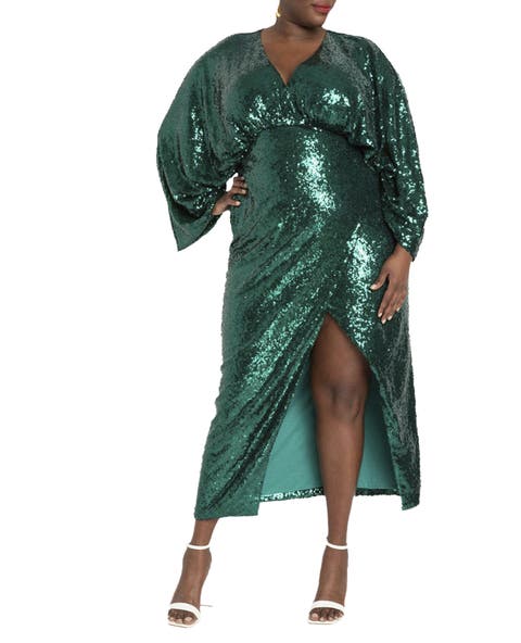 Dolman Sleeve Sequin Dress (Plus)