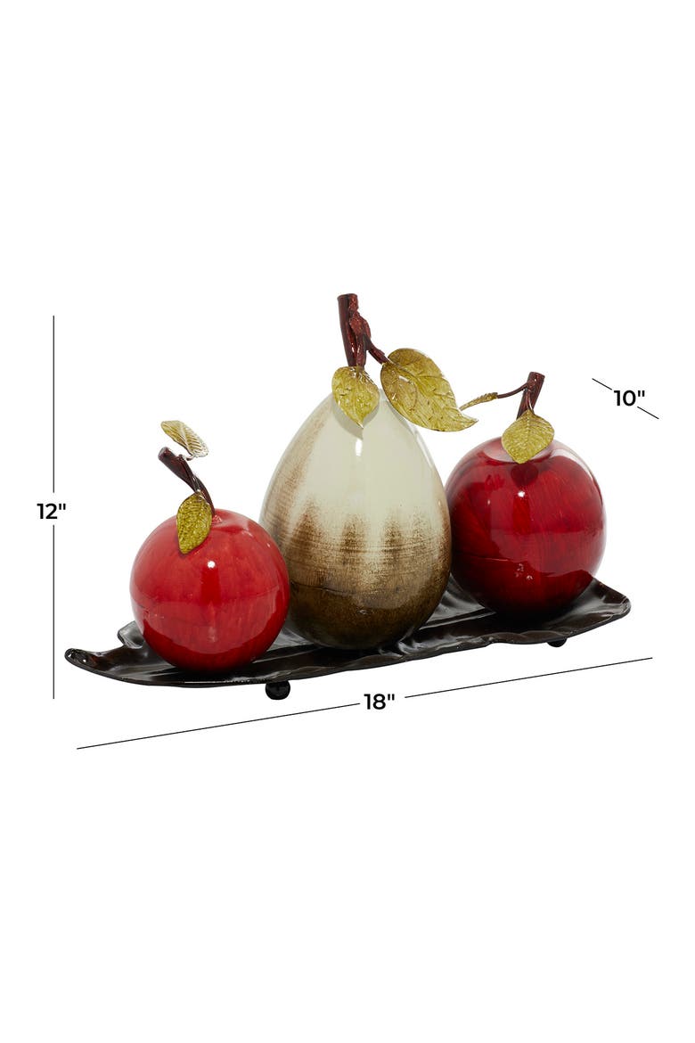 Red Metal Decorative Fruit Sculpture with Platter, Alternate, color, MULTI