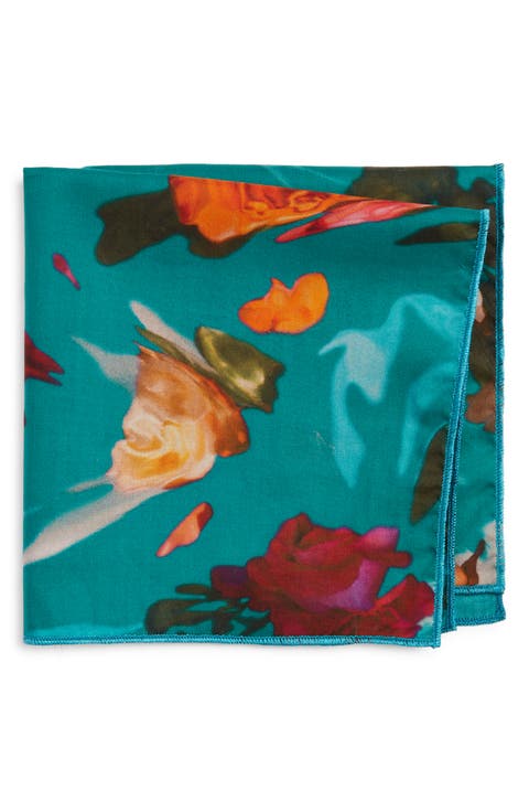 Teal Floral Cotton Pocket Square
