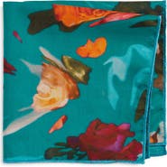 CLIFTON WILSON Teal Floral Cotton Pocket Square