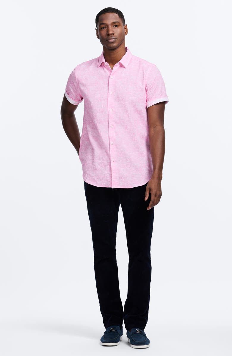 Robert Graham Reid Geo Textured Short Sleeve Cotton Button-Up Shirt, Alternate, color, Light Pink