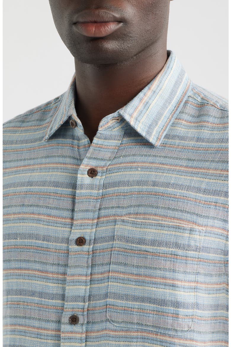 Palma Linen Short Sleeve Button-Up Shirt, Alternate, color, BLUE GULF STRIPE