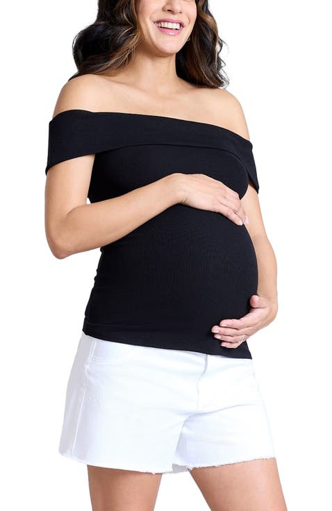 Rib Knit Short Sleeve Off The Shoulder Top