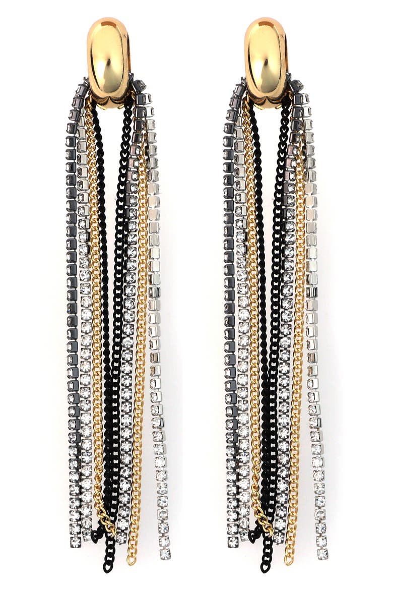 Crystal Fringe Drop Earrings, Main, color, BLACK