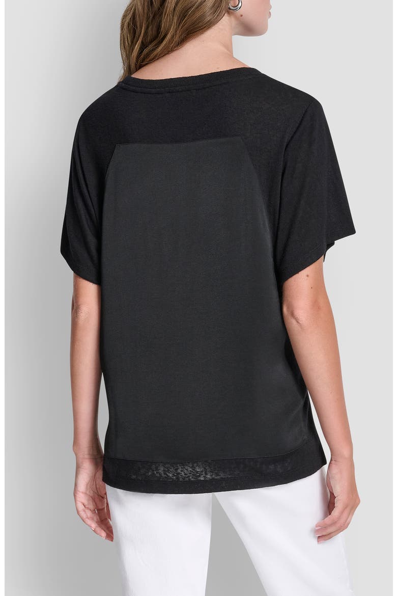 Mixed Media Satin Top, Alternate, color, BLACK