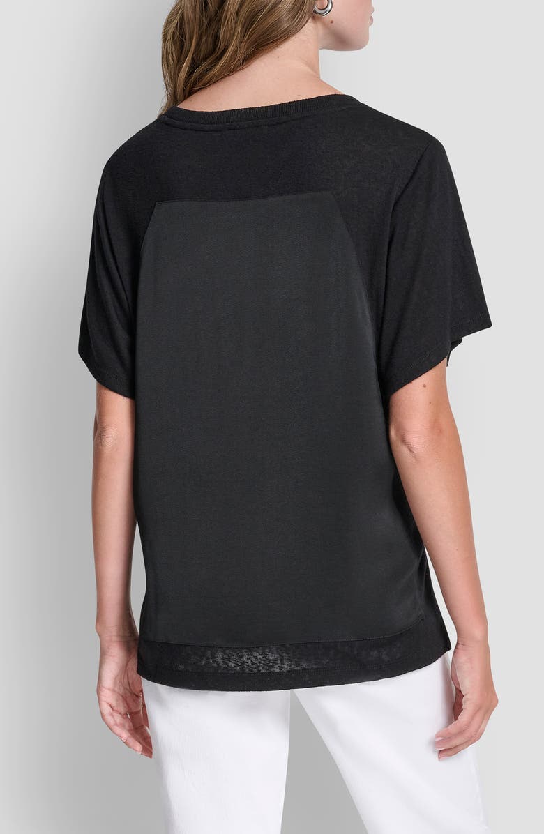 DKNY Mixed Media Satin Top, Alternate, color, Black