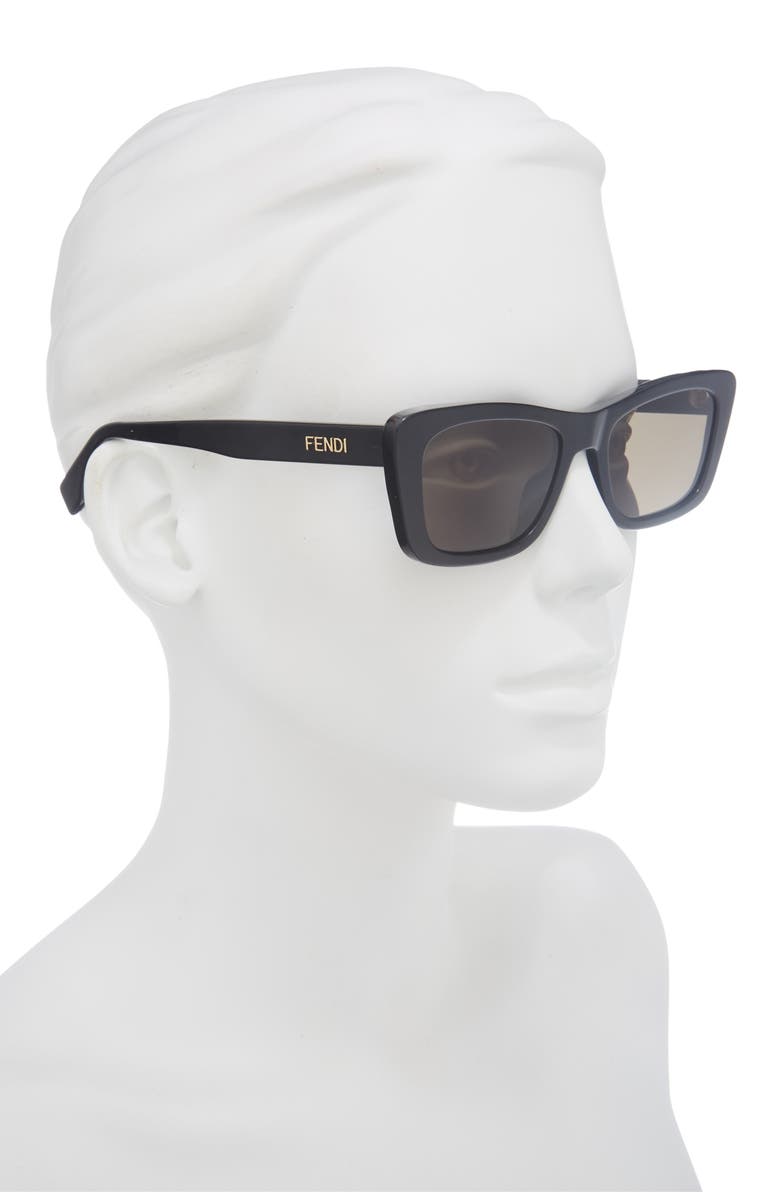 Fendi Lettering 53mm Cat Eye Sunglasses, Alternate, color, Shiny Black / Green