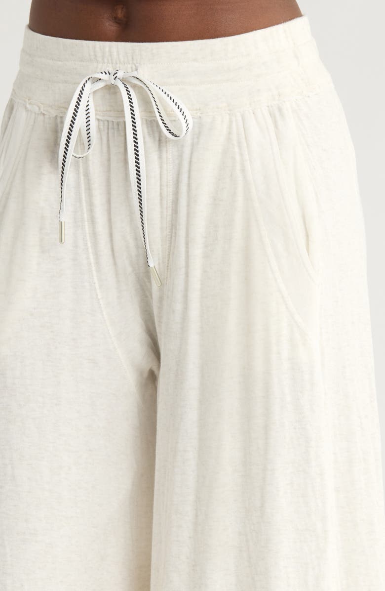 Free People Wait a Minute Drawstring Cotton Wide Leg Pants, Alternate, color, Oatmeal Heather Combo
