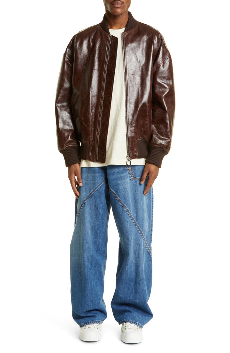 JW Anderson Puller Leather Bomber Jacket, Alternate, color,
