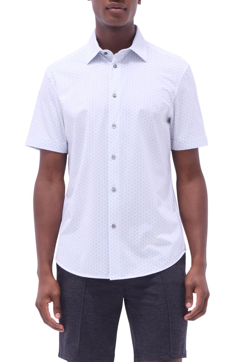 Bugatchi Miles OoohCotton<sup>®</sup> Floral Short Sleeve Button-Up Shirt, Main, color, 