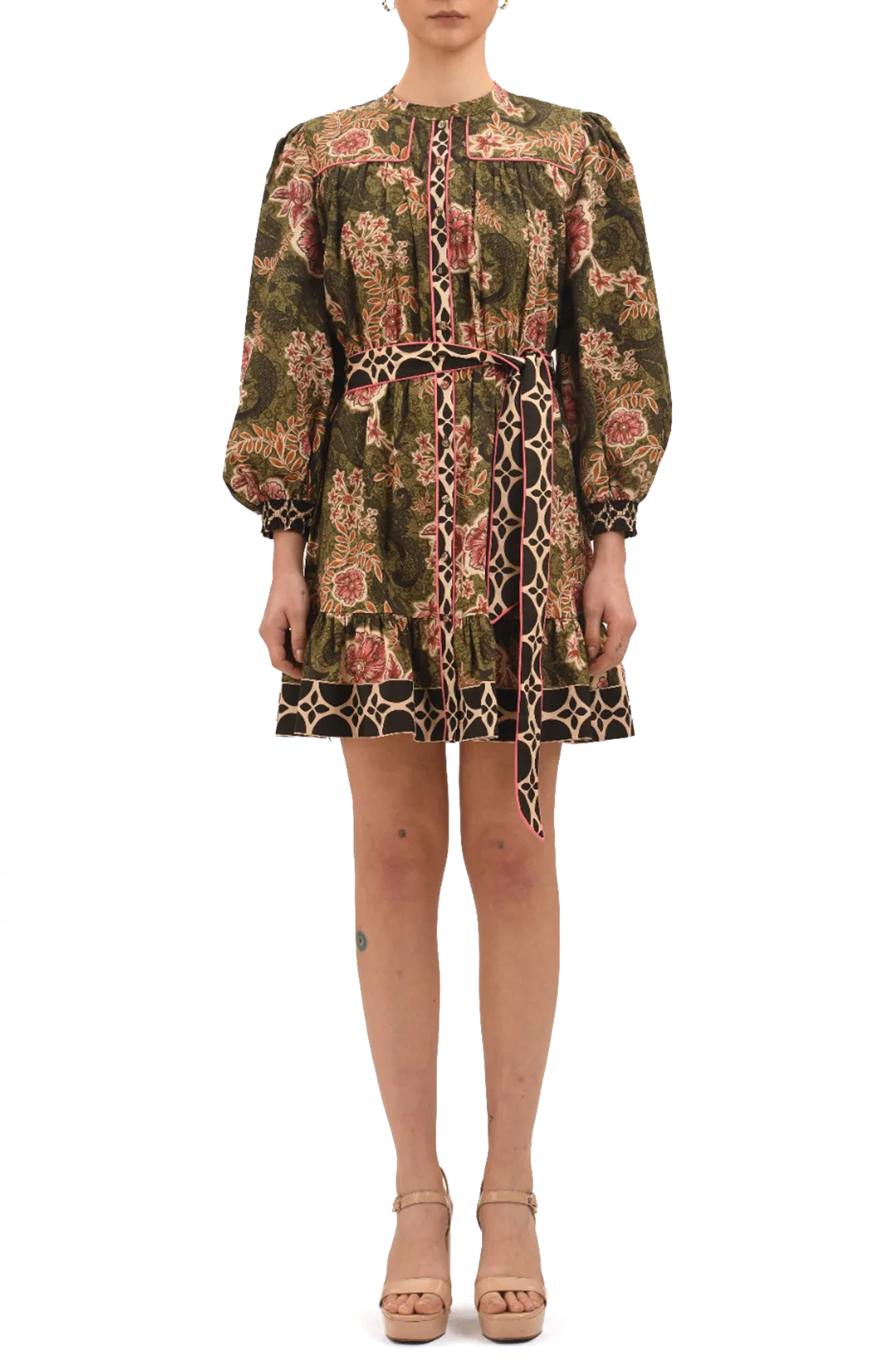 Celina Moon Rosette Floral Long Sleeve Minidress