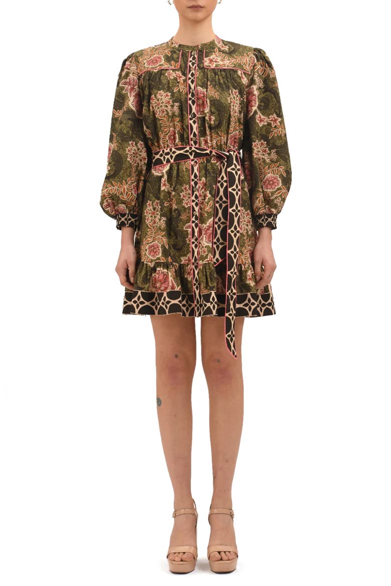 Rosette Floral Long Sleeve Minidress, Main, color, PINK