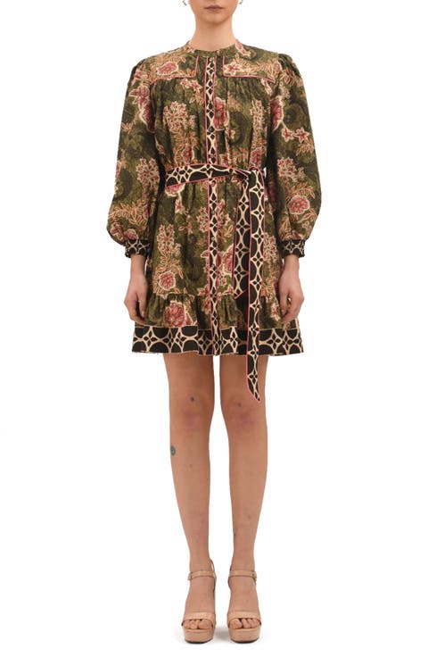 Rosette Floral Long Sleeve Minidress