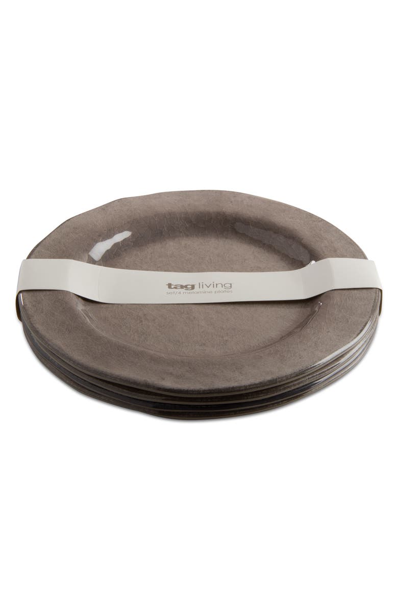 tag Veranda Cracked Glazed Melamine Dinnerware Plates Set of 4, Main, color, Gray