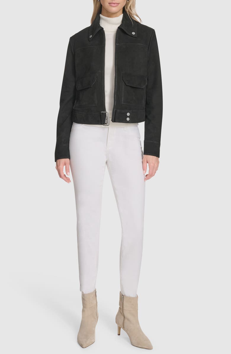 Andrew Marc Luneta Suede Trucker Jacket, Alternate, color, Black