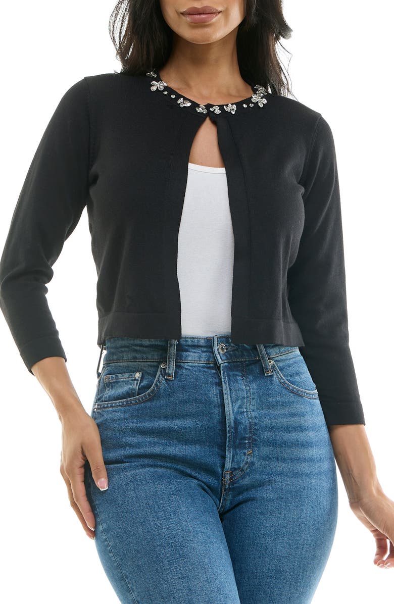Nina Leonard Embellished Bolero Cardigan, Main, color,